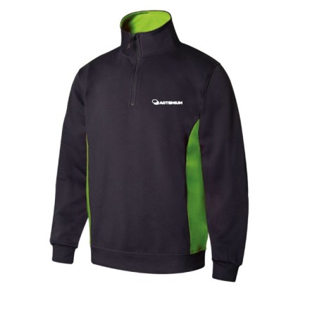 Sweat shirt navy lime col montant zippé